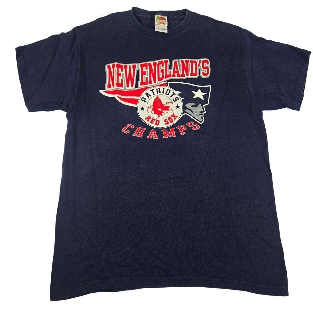Vintage 2007 New Englands Patriots Red Sox Champs T-Shirt Mens M Blue